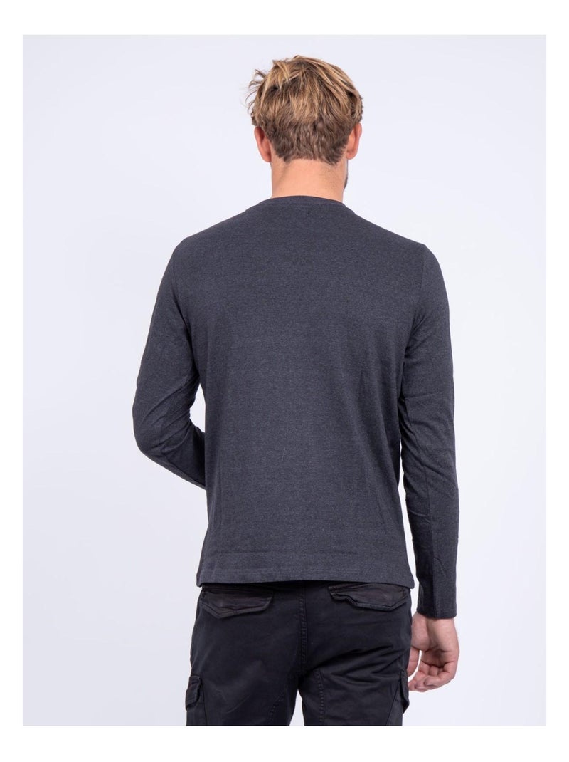 T-shirt manches longues col rond pur coton JARYZO gris anthracite - Kiabi
