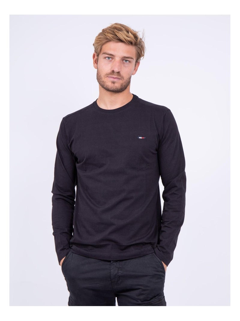 T-shirt manches longues col rond pur coton JARYZO Noir - Kiabi