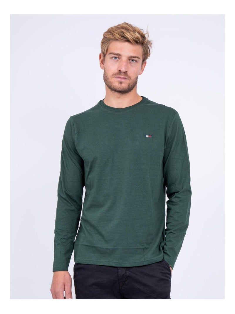 T-shirt manches longues col rond pur coton JARYZO Vert - Kiabi