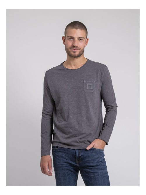 T-shirt manches longues col rond pur coton JAVELOTI - Kiabi