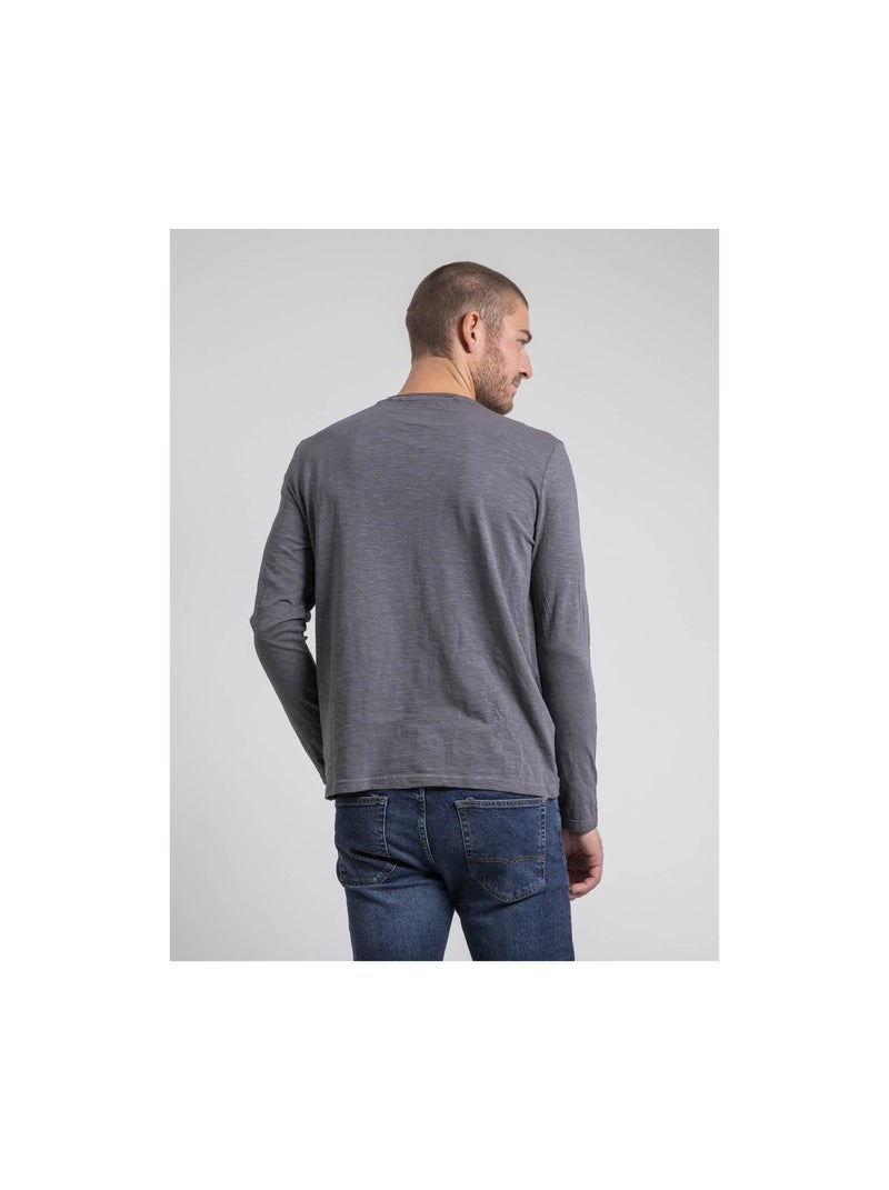 T-shirt manches longues col rond pur coton JAVELOTI Gris - Kiabi