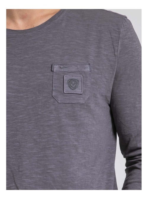 T-shirt manches longues col rond pur coton JAVELOTI - Kiabi