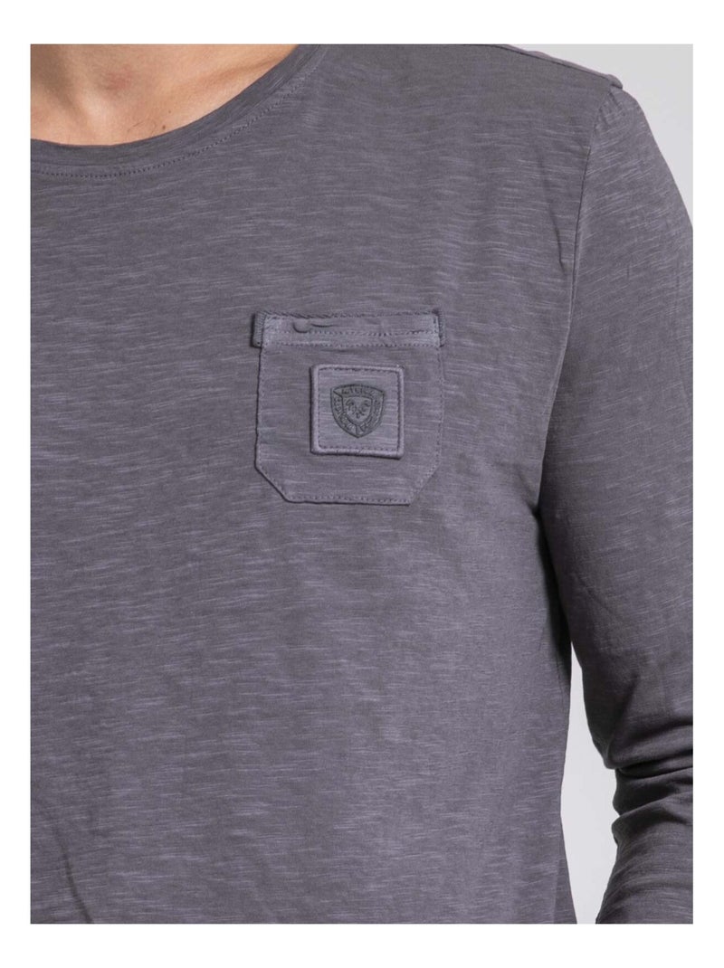 T-shirt manches longues col rond pur coton JAVELOTI Gris - Kiabi