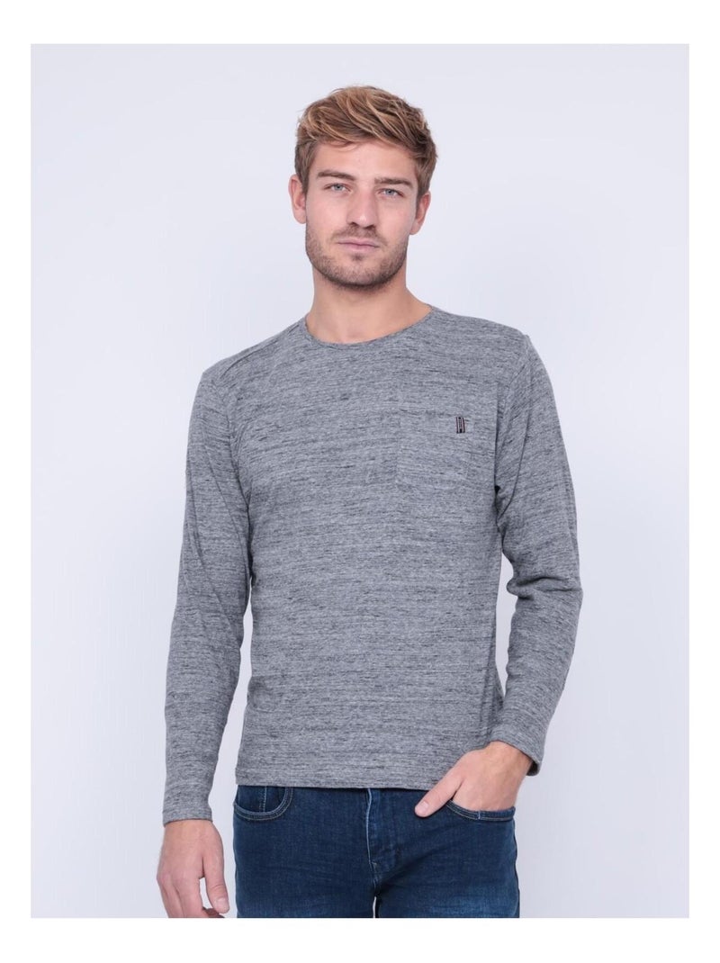 T-shirt manches longues col rond pur coton JERIDA Gris - Kiabi