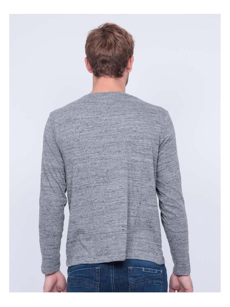 T-shirt manches longues col rond pur coton JERIDA Gris - Kiabi