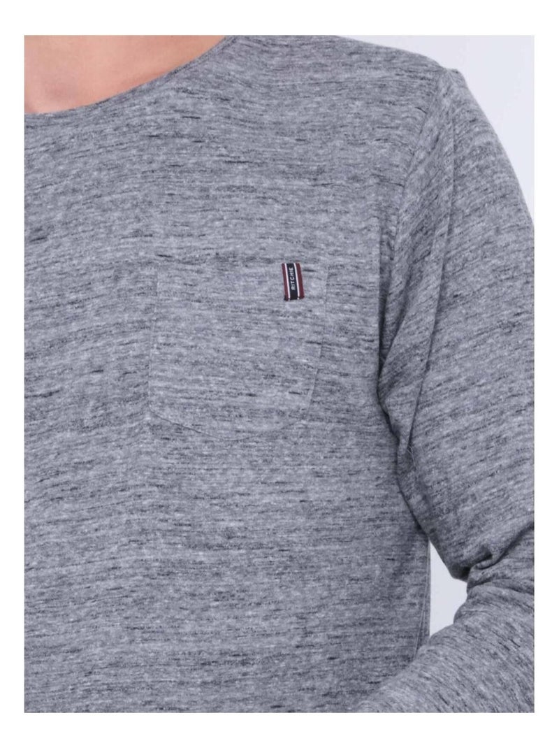 T-shirt manches longues col rond pur coton JERIDA Gris - Kiabi