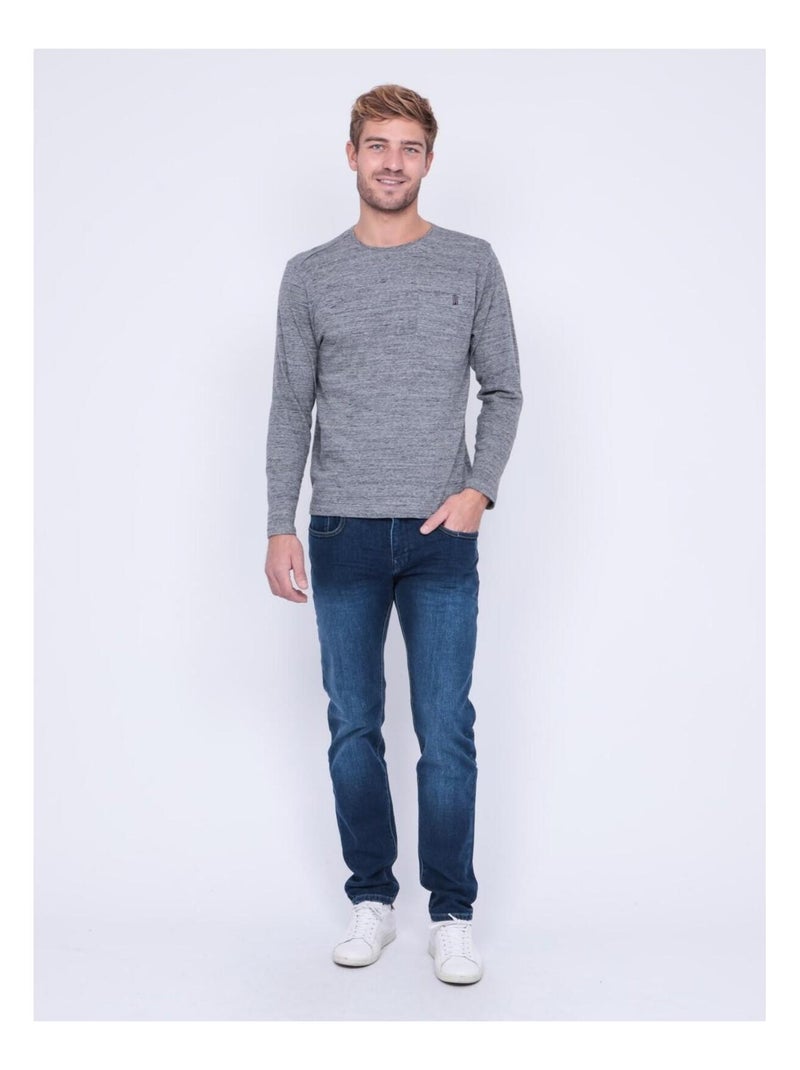 T-shirt manches longues col rond pur coton JERIDA Gris - Kiabi