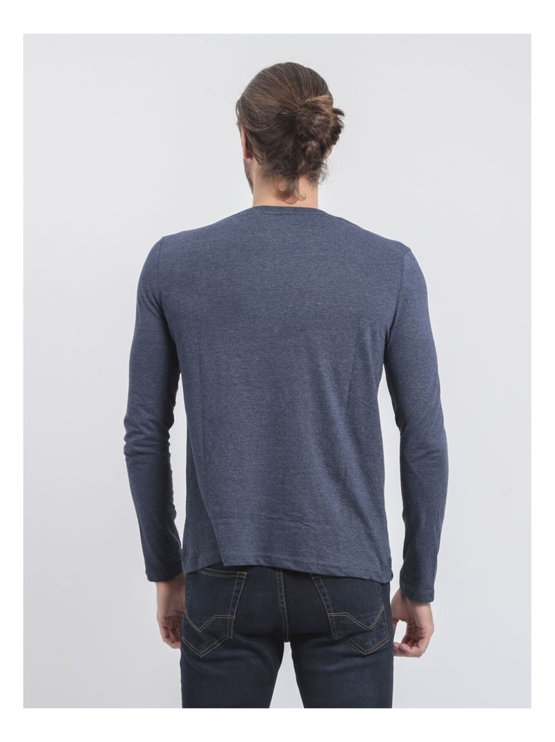 T-shirt manches longues col rond pur coton JORIMUX Bleu marine - Kiabi