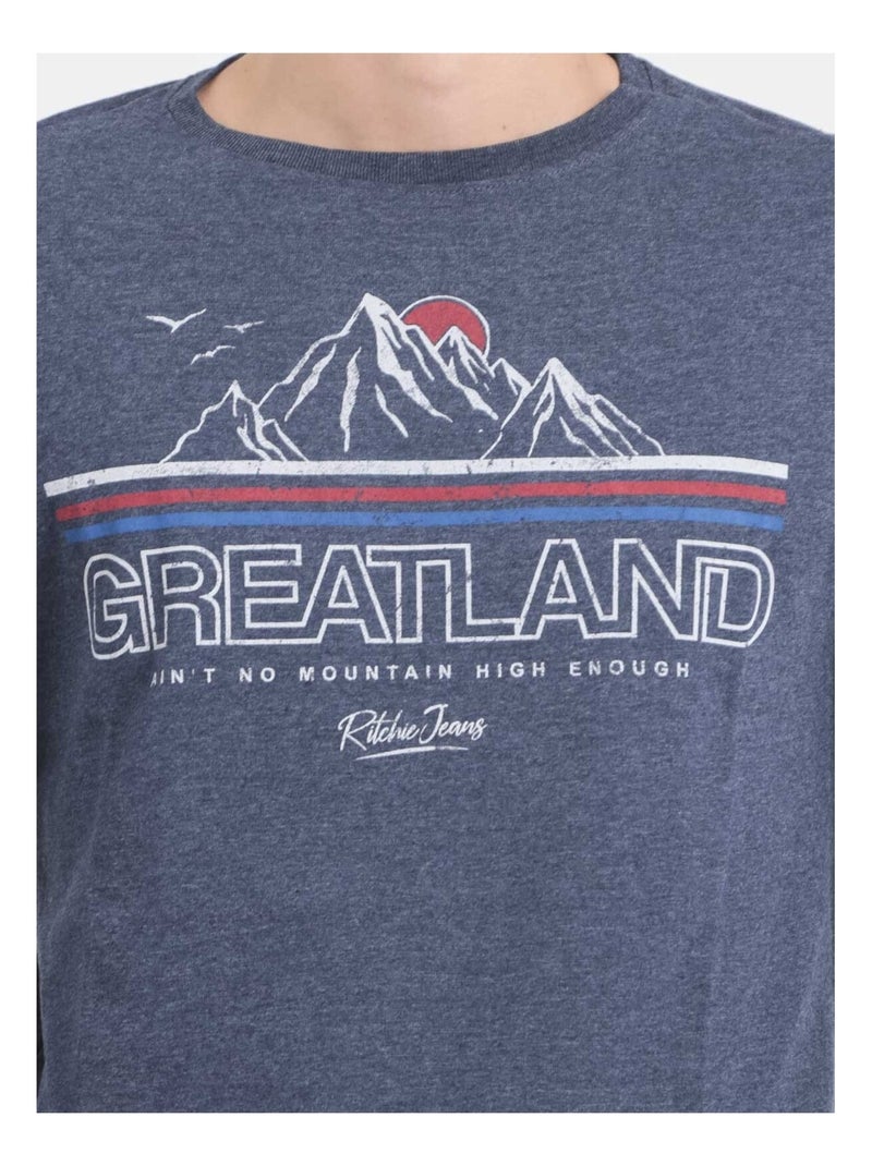 T-shirt manches longues col rond pur coton JORIMUX Bleu marine - Kiabi