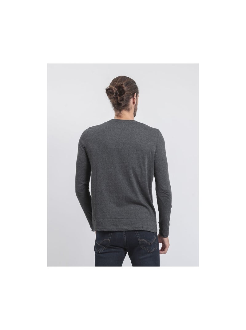 T-shirt manches longues col rond pur coton JORIMUX gris anthracite - Kiabi