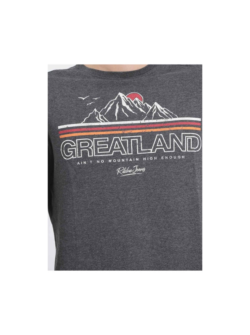 T-shirt manches longues col rond pur coton JORIMUX gris anthracite - Kiabi