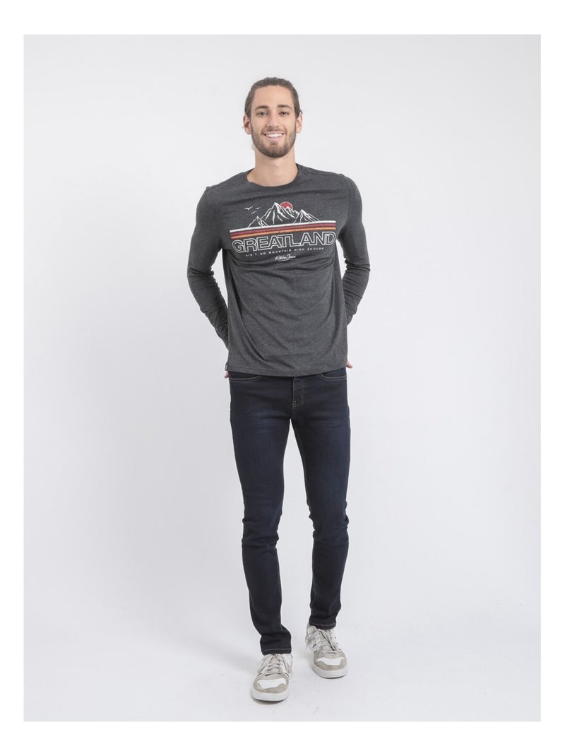 T-shirt manches longues col rond pur coton JORIMUX gris anthracite - Kiabi