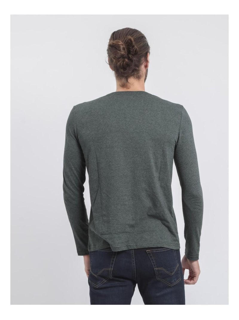 T-shirt manches longues col rond pur coton JORIMUX Vert foncé - Kiabi