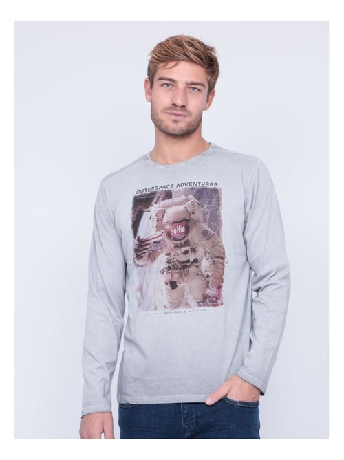 T-shirt manches longues col rond pur coton JOSTON - Kiabi