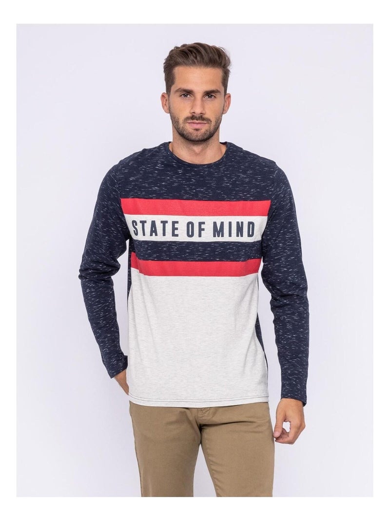 T-shirt manches longues col rond pur coton JOYS Bleu marine - Kiabi