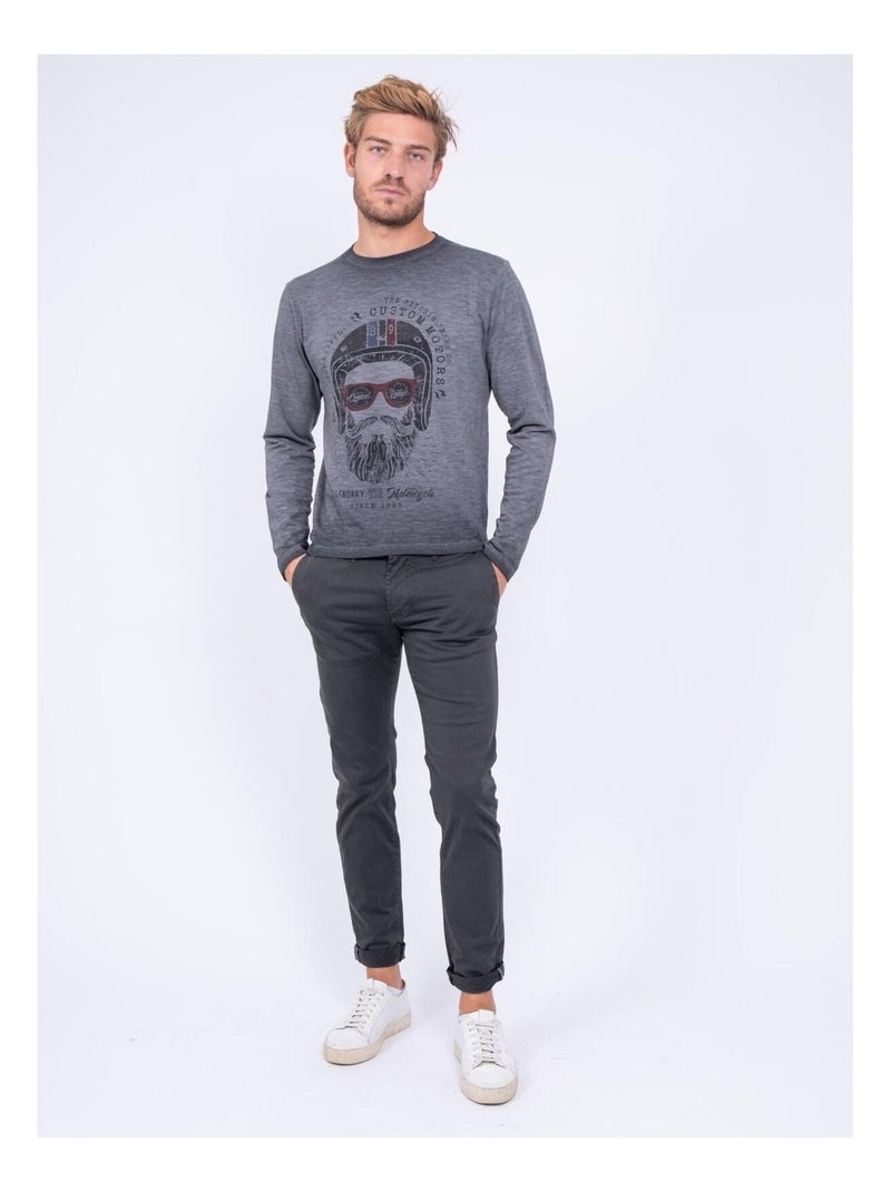 T-shirt manches longues col rond pur coton JUMAPAL Gris - Kiabi