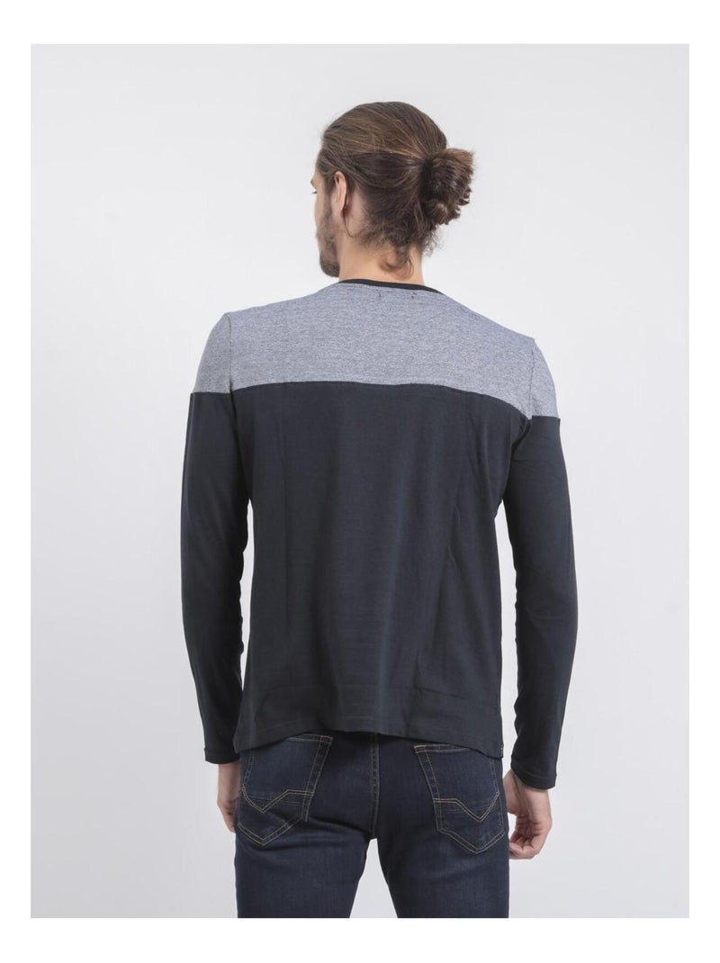 T-shirt manches longues col rond pur coton JUPINEL Bleu marine - Kiabi