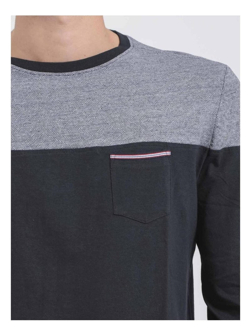T-shirt manches longues col rond pur coton JUPINEL Bleu marine - Kiabi