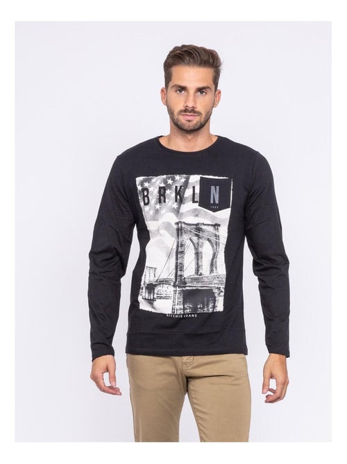 T-shirt manches longues col rond pur coton JURTON - Kiabi