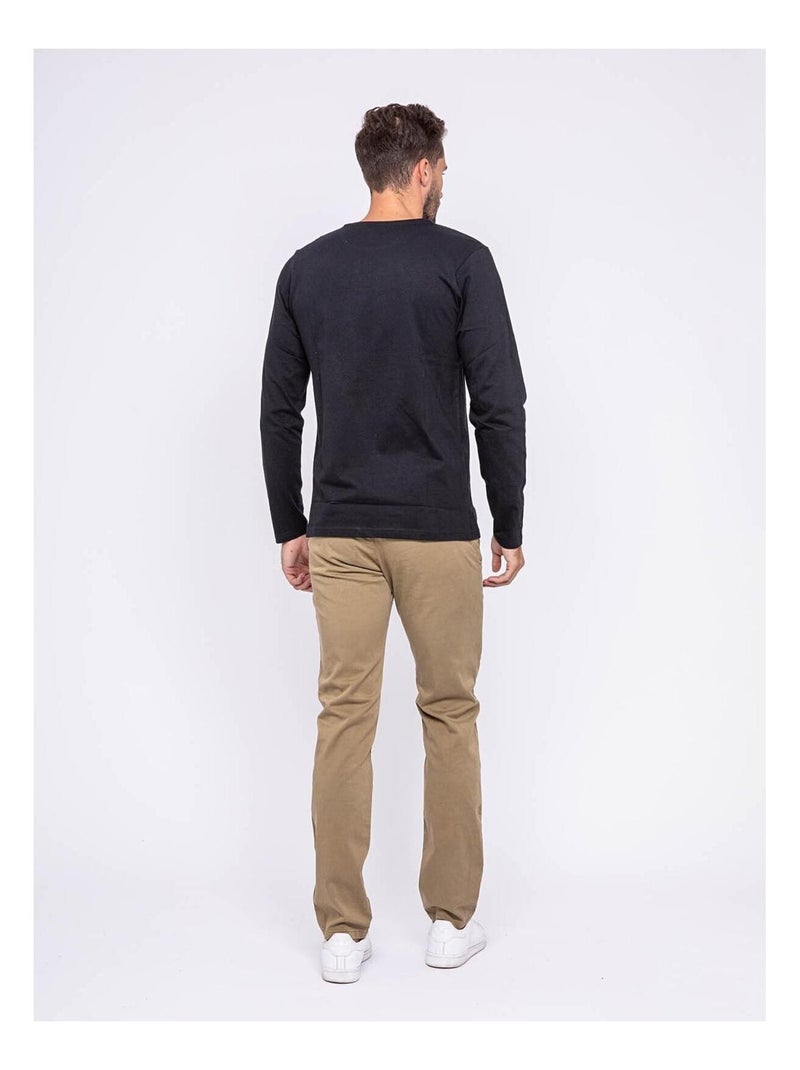 T-shirt manches longues col rond pur coton JURTON Noir - Kiabi