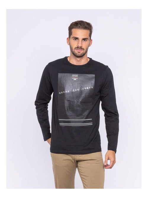 T-shirt manches longues col rond pur coton JUVIGNY - Kiabi