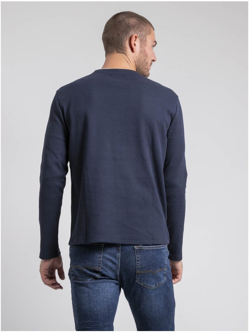 T-shirt manches longues col rond texturé JOVICTOR Bleu marine - Kiabi