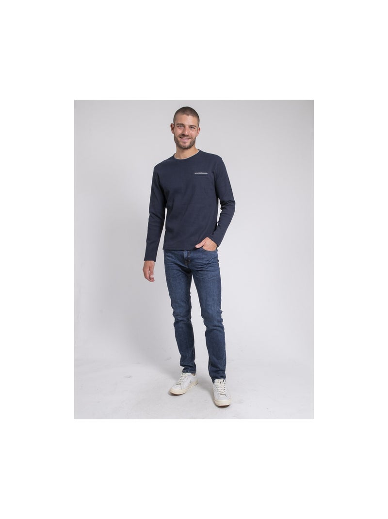 T-shirt manches longues col rond texturé JOVICTOR Bleu marine - Kiabi