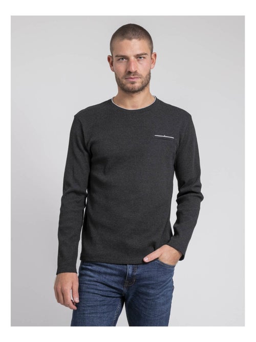 T-shirt manches longues col rond texturé JOVICTOR - Kiabi