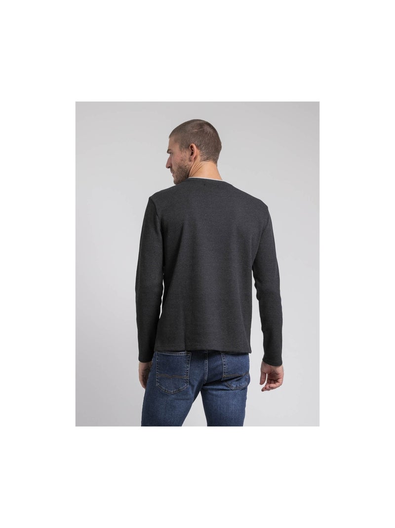 T-shirt manches longues col rond texturé JOVICTOR gris anthracite - Kiabi