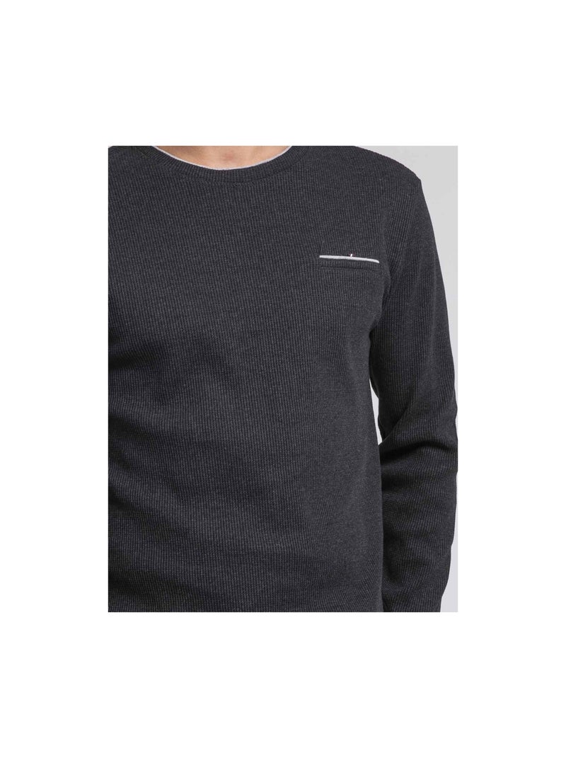 T-shirt manches longues col rond texturé JOVICTOR gris anthracite - Kiabi