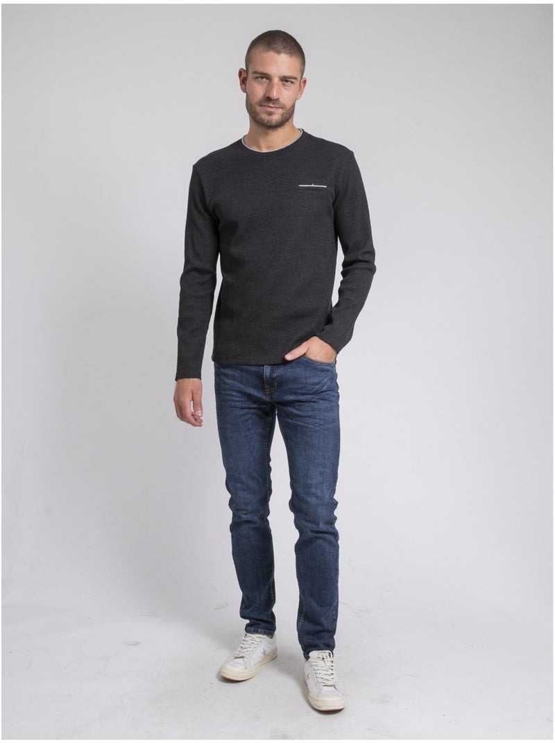 T-shirt manches longues col rond texturé JOVICTOR gris anthracite - Kiabi