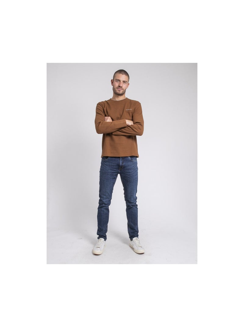 T-shirt manches longues col rond texturé JOVICTOR Marron caramel - Kiabi