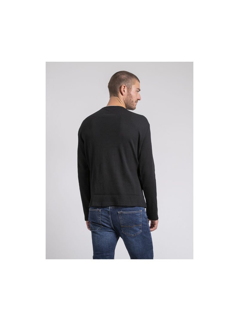 T-shirt manches longues col rond texturé JOVICTOR Noir - Kiabi