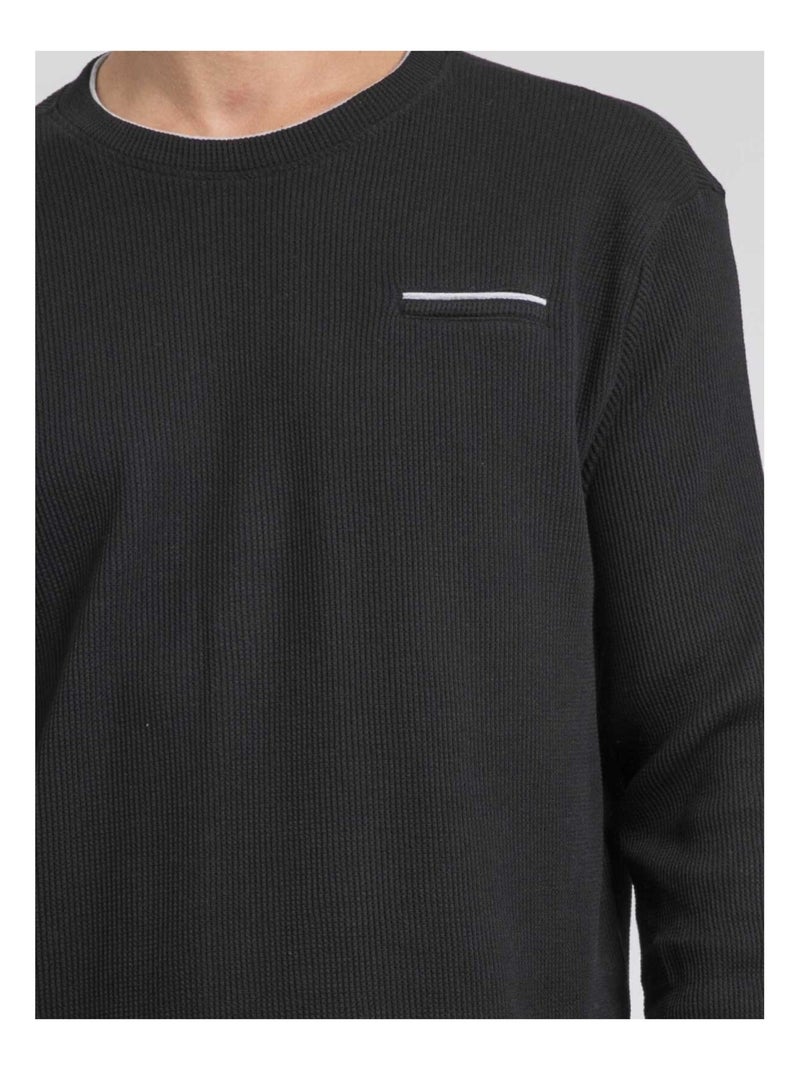T-shirt manches longues col rond texturé JOVICTOR Noir - Kiabi