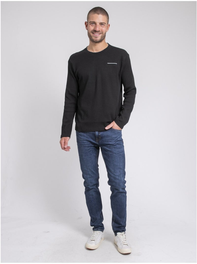 T-shirt manches longues col rond texturé JOVICTOR Noir - Kiabi