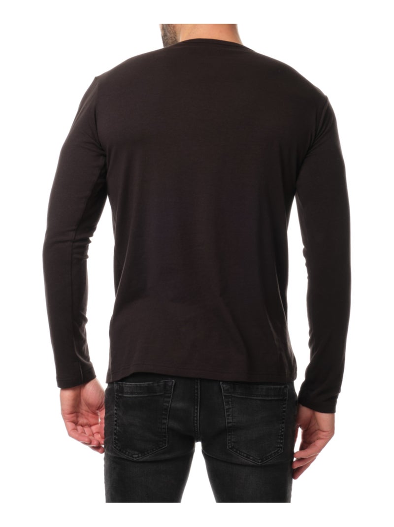 T-shirt manches longues col rond uni Noir - Kiabi