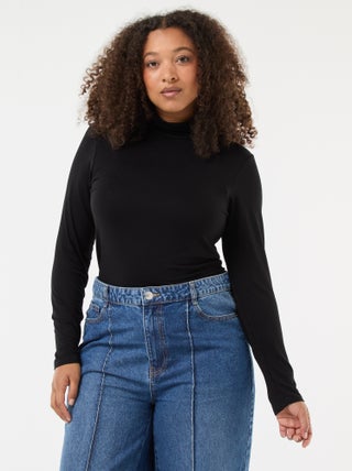 T-shirt manches longues col roulé uni