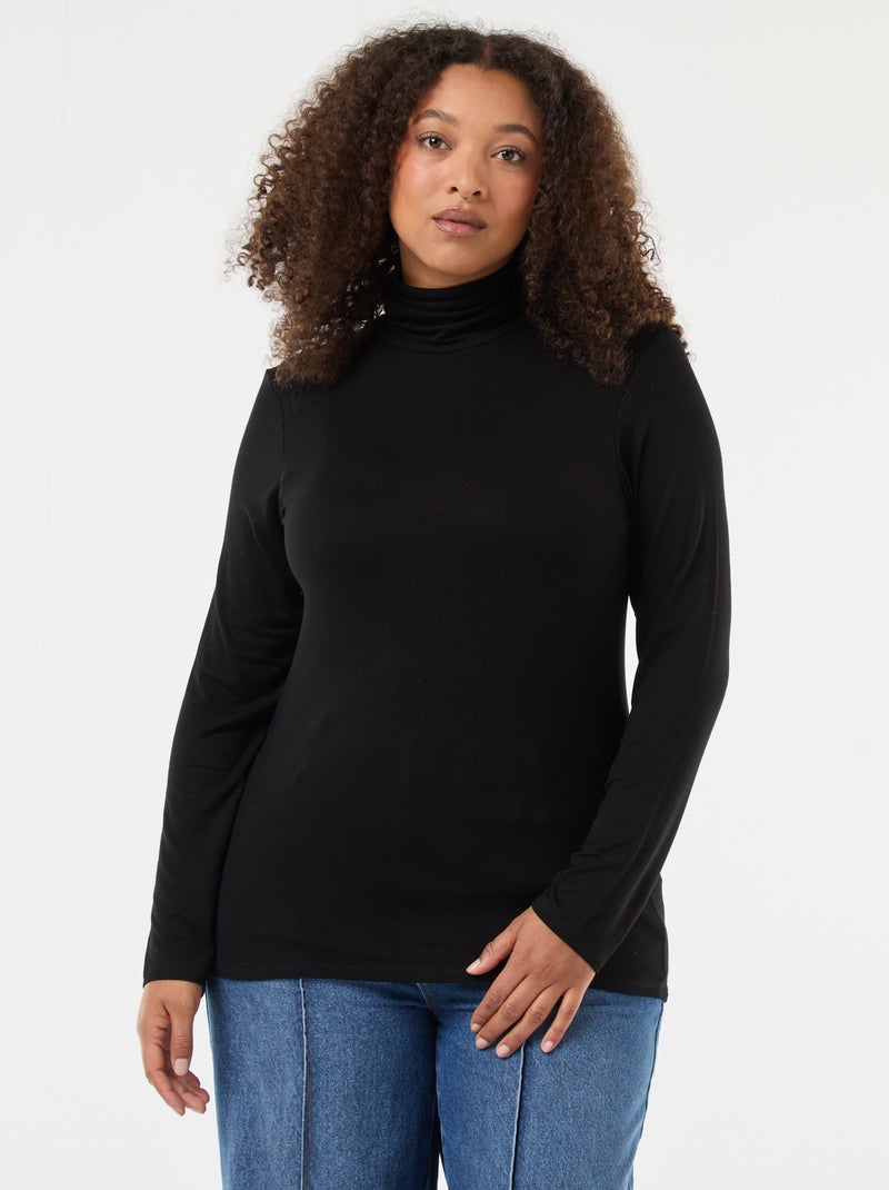 T-shirt manches longues col roulé uni Noir - Kiabi