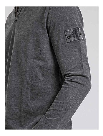 T-shirt manches longues col tunisien pur coton JALUDOL