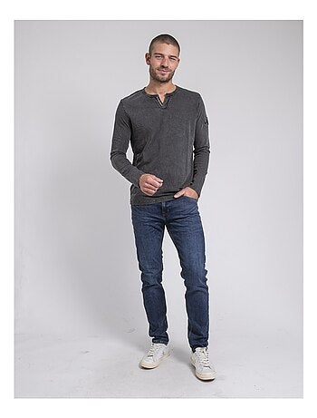 T-shirt manches longues col tunisien pur coton JALUDOL