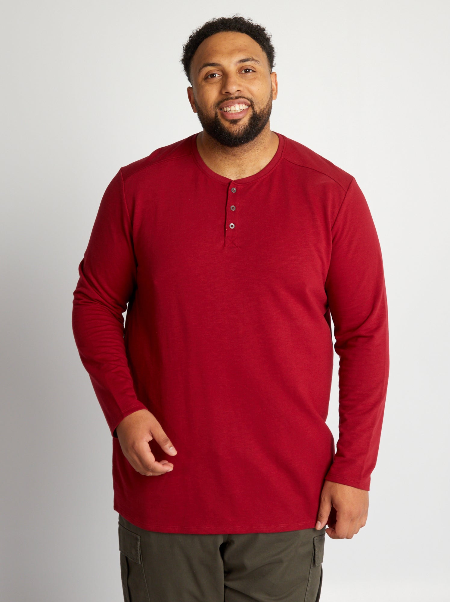 T-shirt Homme Manches Longues Henley - Col Tunisien, Coupe Slim Fit - 65% Coton/35% Polyester - Plusieurs Coloris - 6