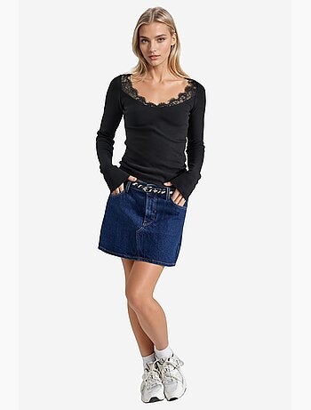 T-shirt manches longues col v dentelle busem