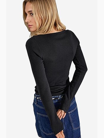 T-shirt manches longues col v dentelle busem