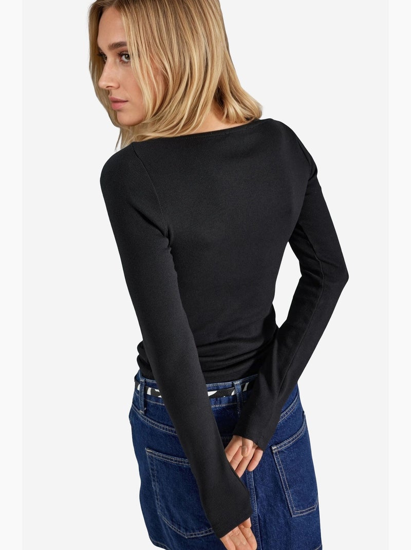 T-shirt manches longues col v dentelle busem Noir - Kiabi