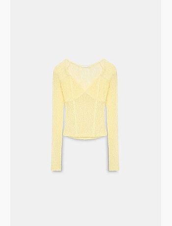 T-shirt manches longues col v dentelle dilvin