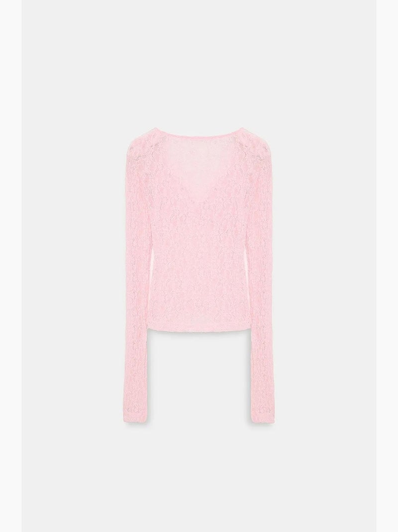T-shirt manches longues col v dentelle dilvin Rose clair - Kiabi