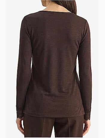 T-shirt manches longues col v dentelle lucci