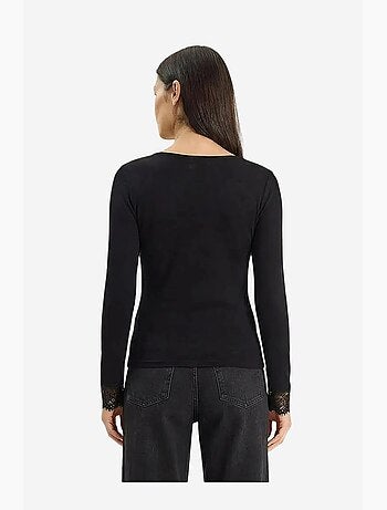 T-shirt manches longues col v dentelle lucci