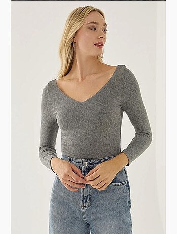 T-shirt manches longues col v en maille hiccup