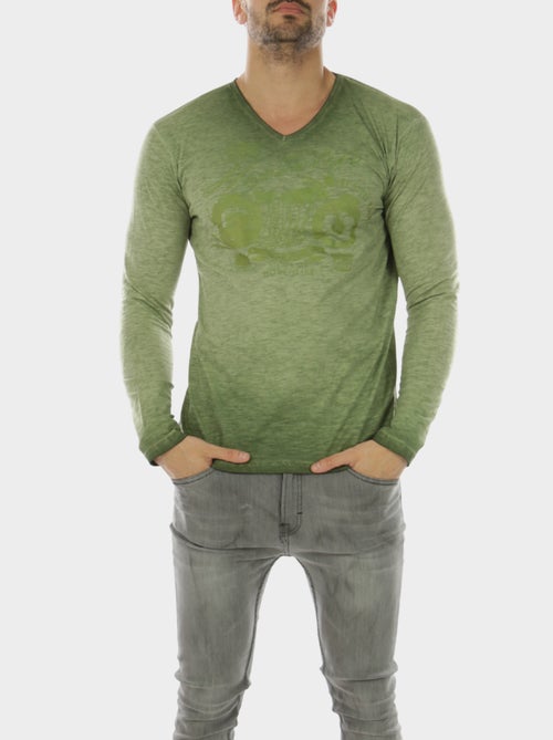 T-shirt manches longues col V imprimé - Kiabi